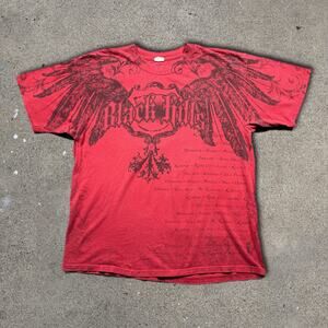 Men's Red Black Hills Band Tee Shirt Anvil Tag Grunge Goth AOP Size XL